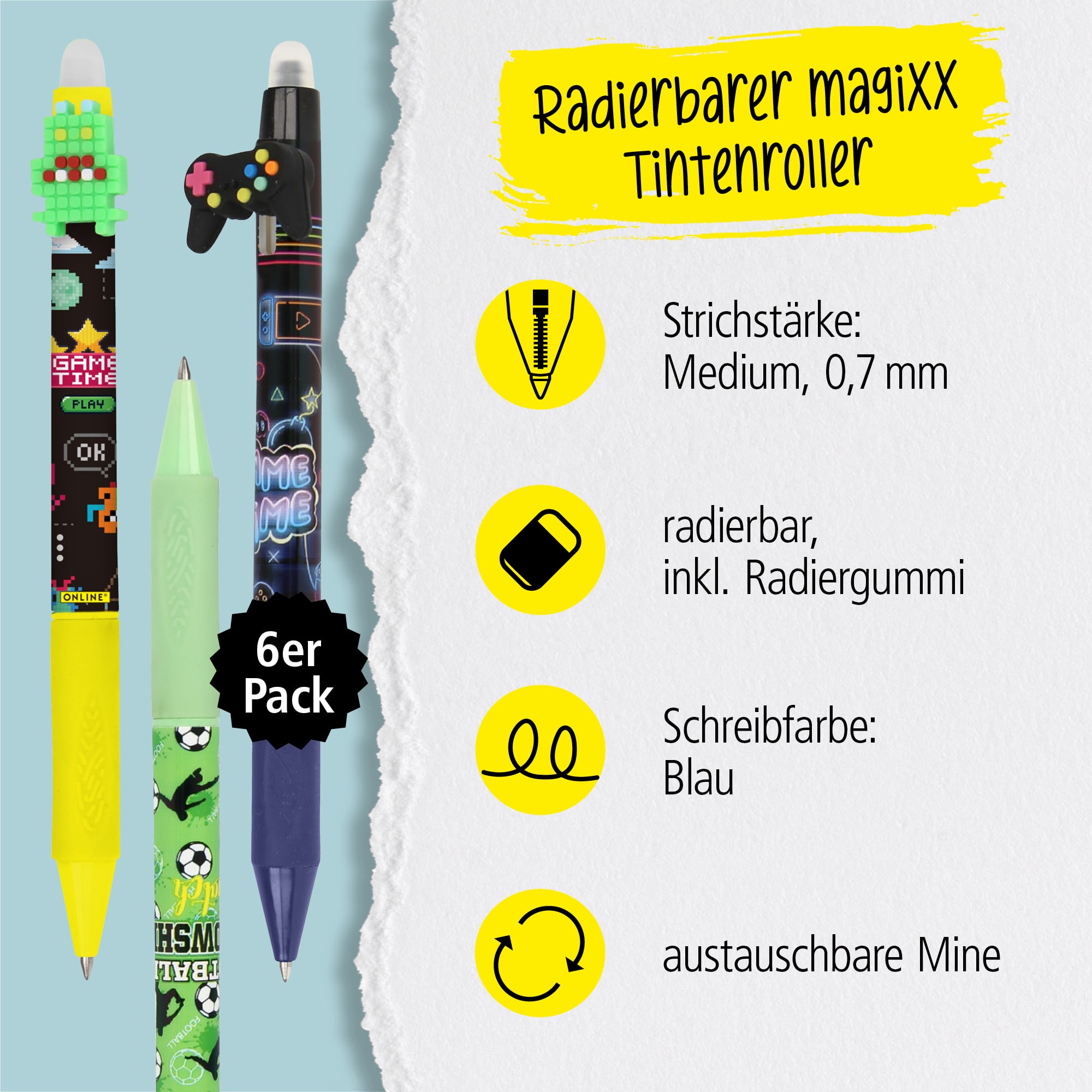 Eine austauschbare Mine und radierbare Tinte in der Schreibfarbe Blau zeichnet unsere magiXX aus