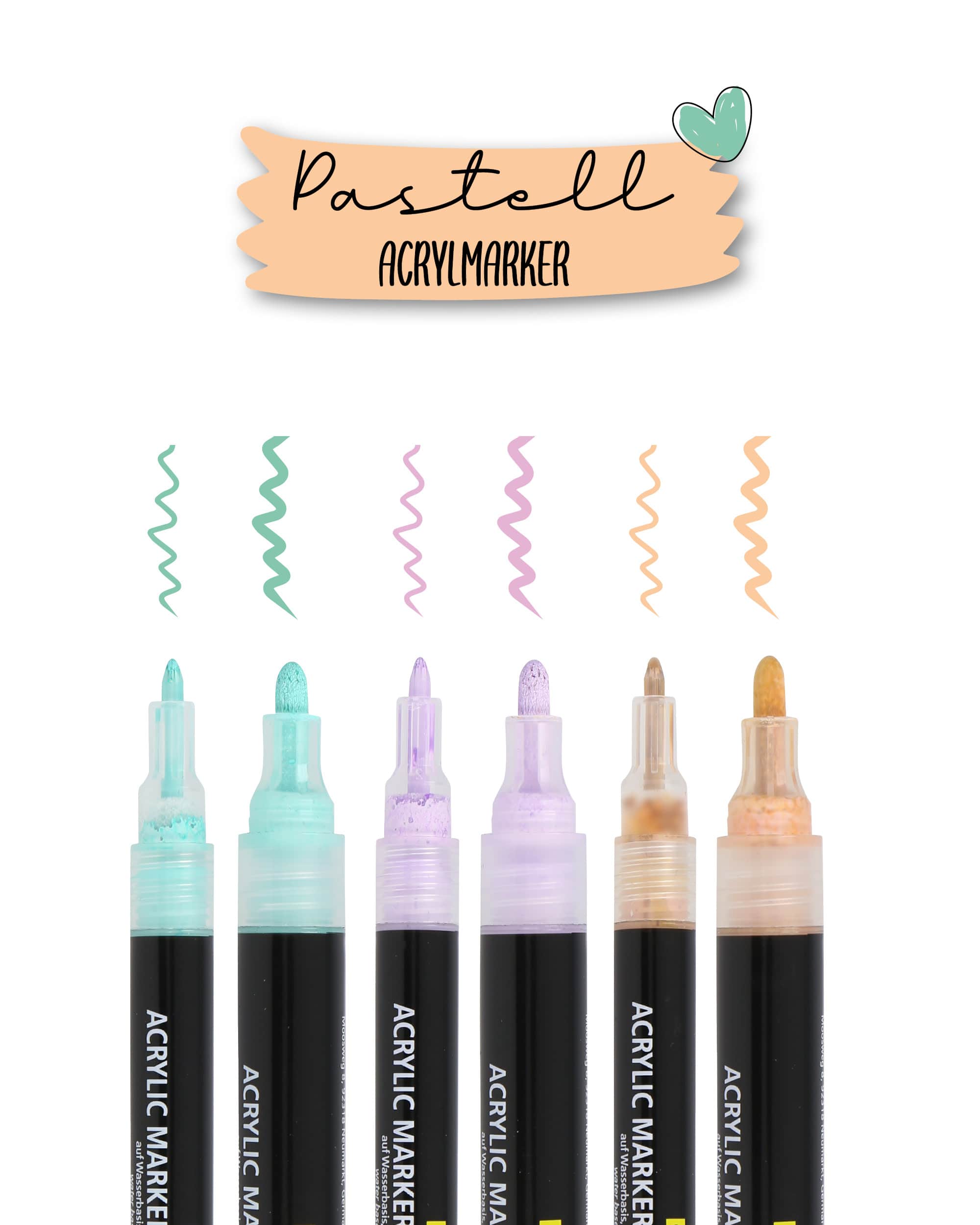 Pastell Lettering Set mit Acryl Marker, 6 Stifte