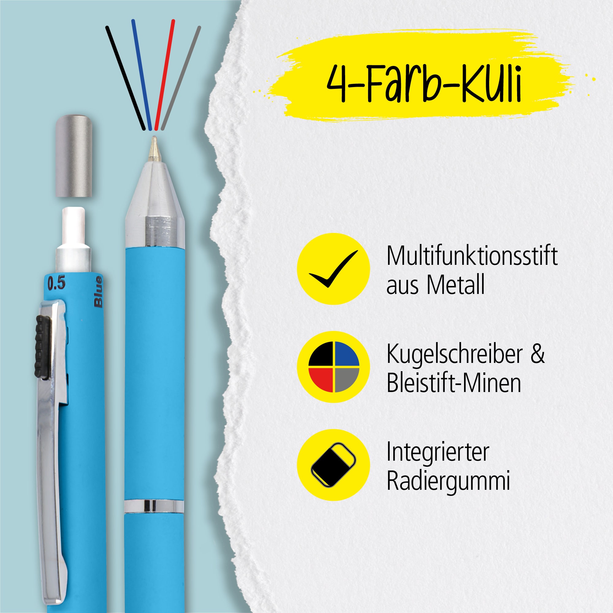 4-Farb-Kuli mit integriertem Radiergummi