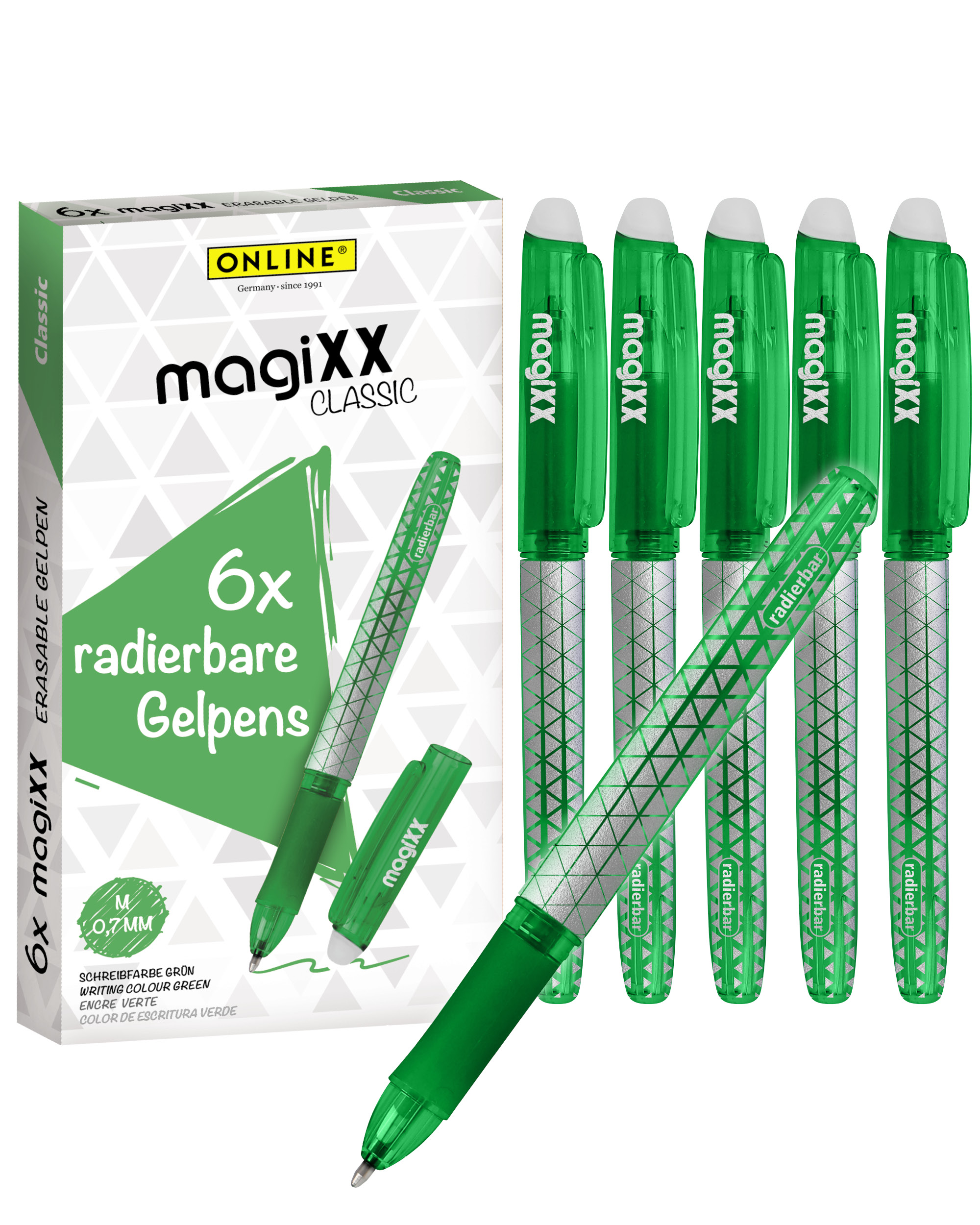 Radierbarer Gelschreiber ONLINE magiXX Classic Grün, 6er Pack