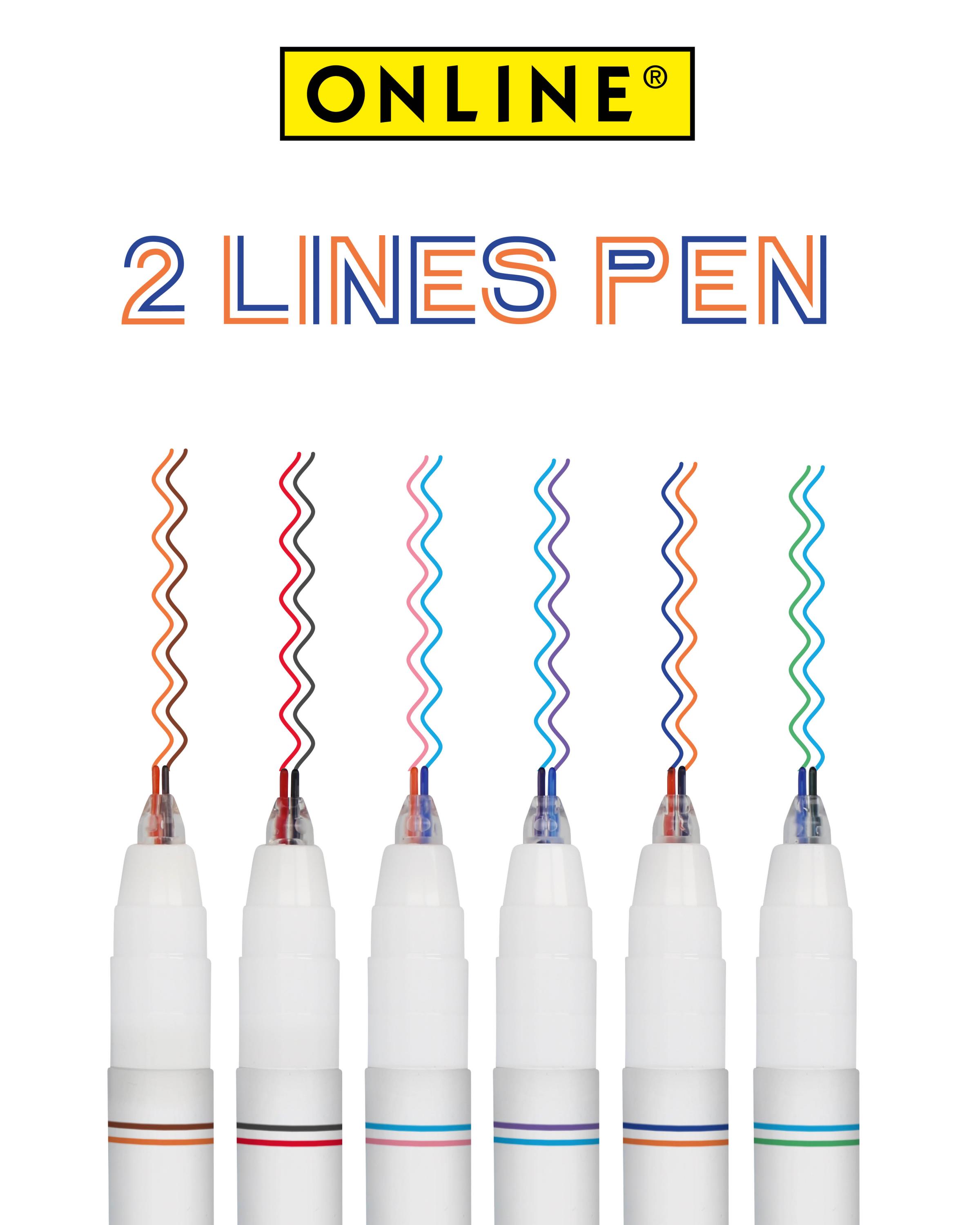 2 Lines Pen-Set, 6 Stifte, Handlettering-Stifte mit Doppellinien