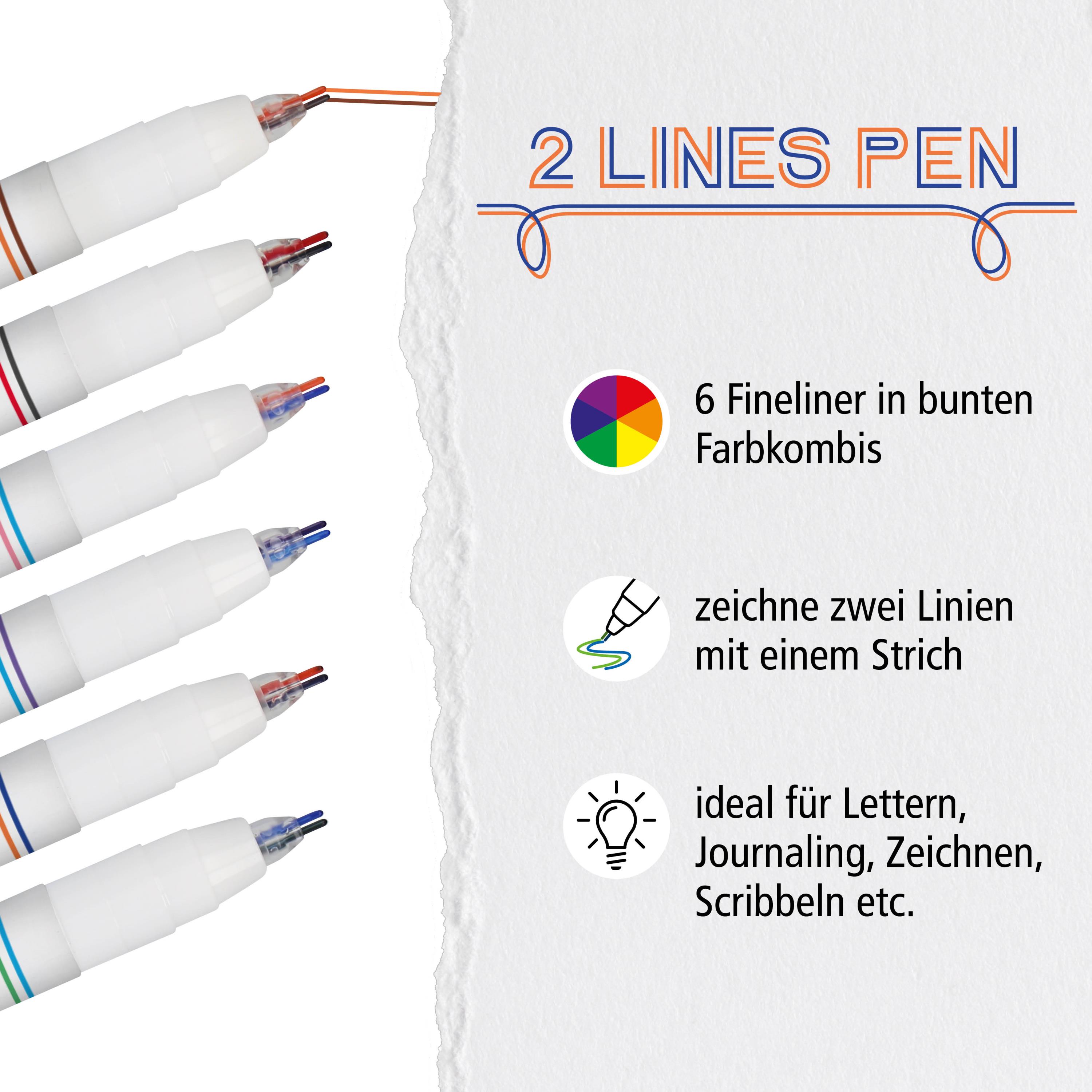 2 Lines Pen-Set, 6 Stifte, Handlettering-Stifte mit Doppellinien