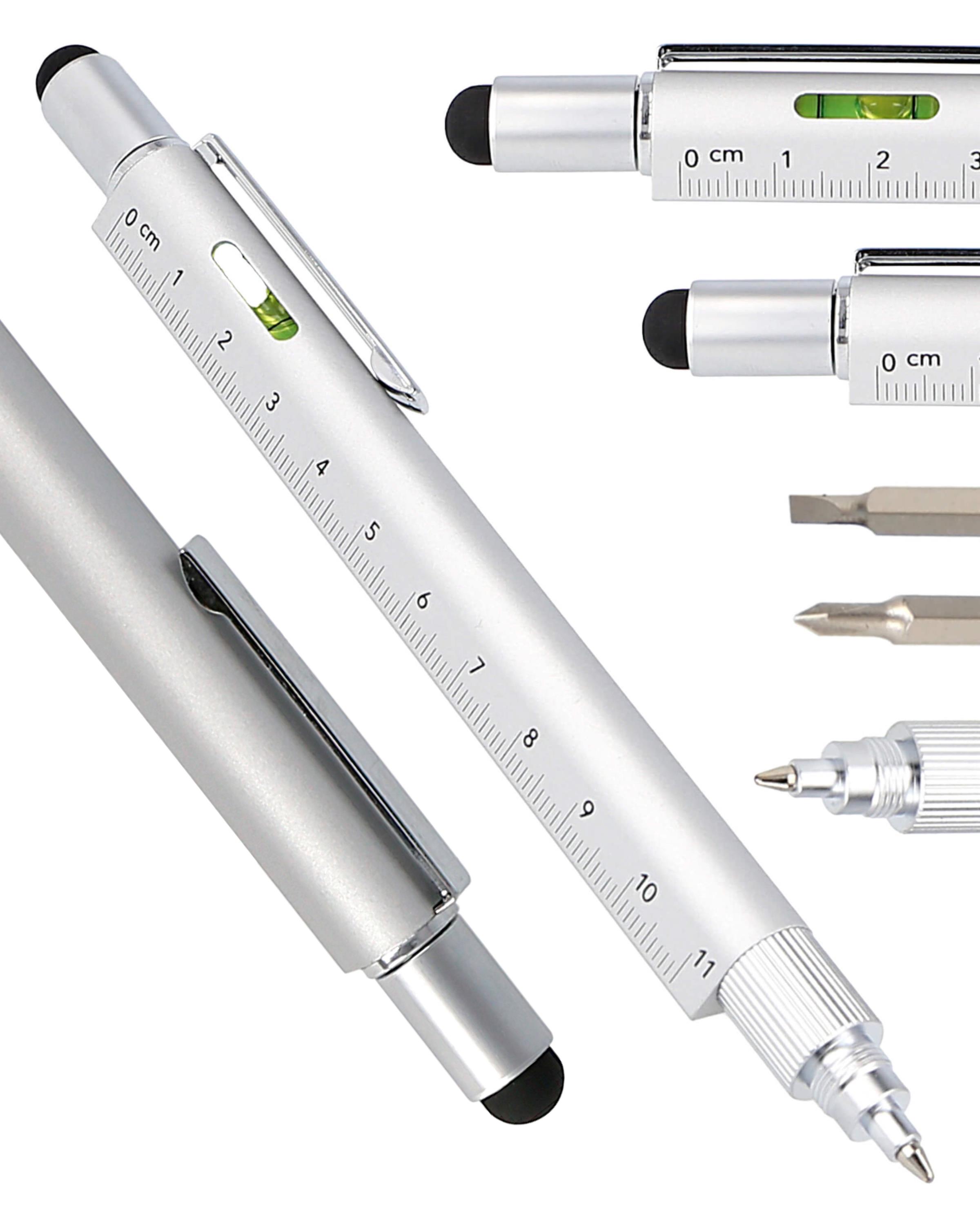 Multifunktionsstift 6-in-1, Kugelschreiber und Werkzeug Toolpen Silber