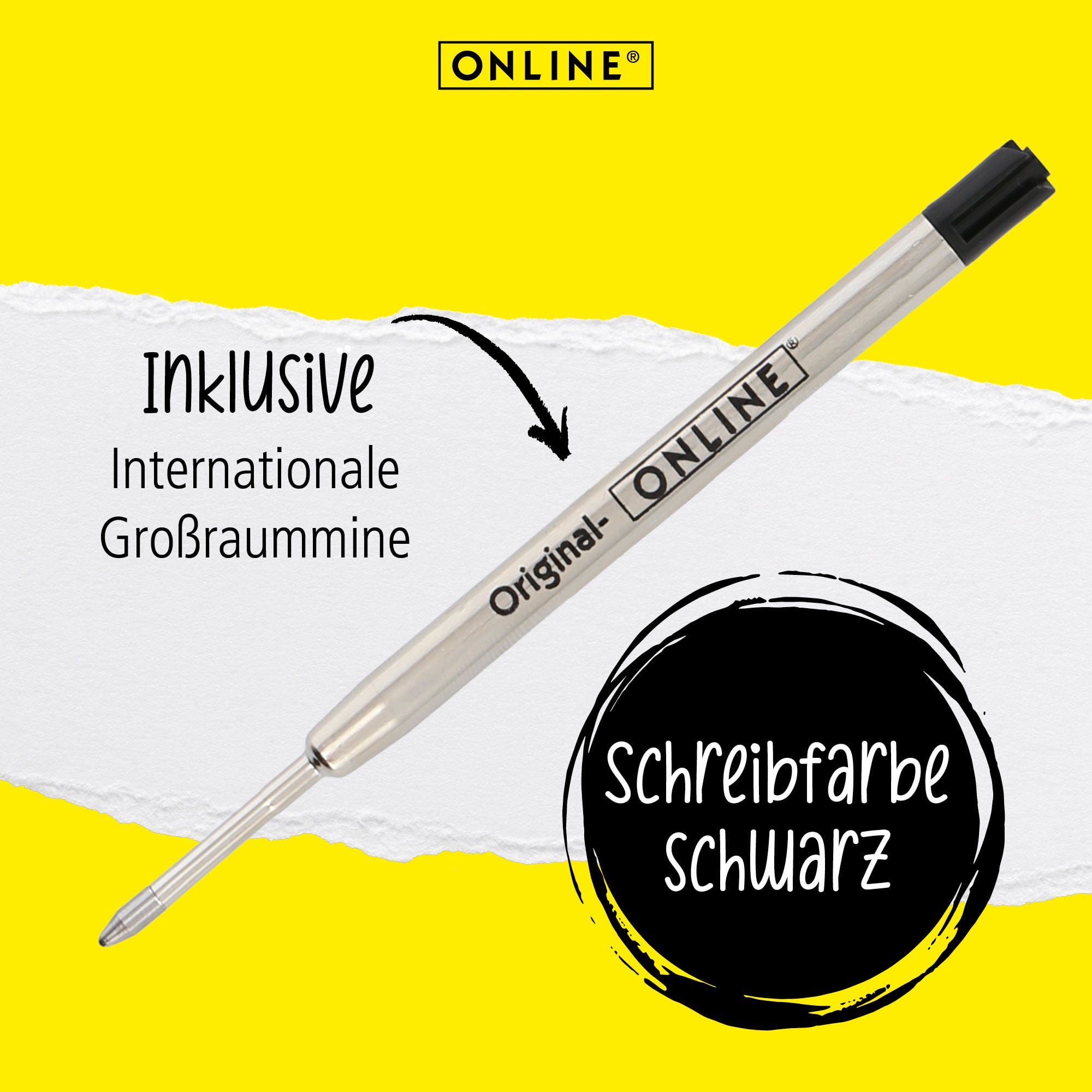 Der Stift wird mit Großraummine in der Schreibfarbe schwarz geliefert