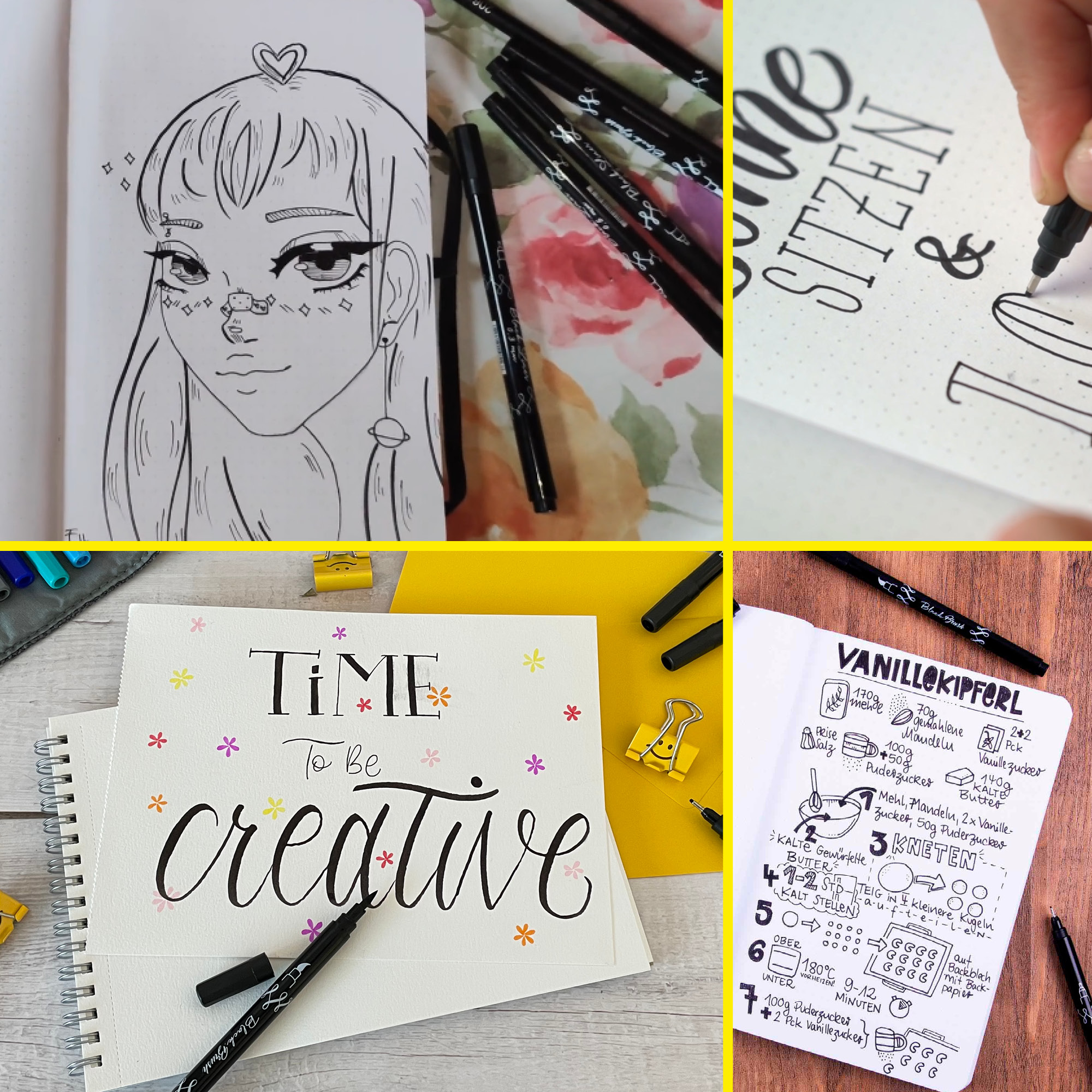 Kalligrafiestifte und Handlettering Brushpen und Fineliner in einem Set von Online